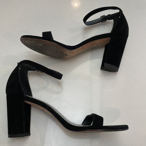 Stuart Weitzman Ankle Strap Block Heel Sandals size 36.5 black Suede - Picture 10 of 13